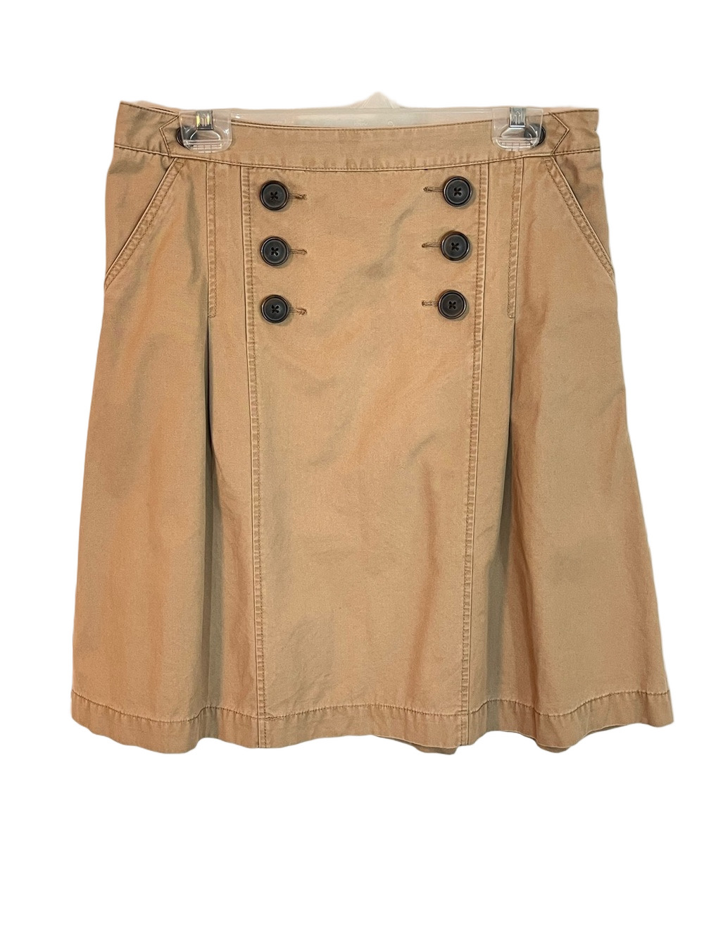Equestrian Tan Double Button Pleated Skirt 8 Cotton Sailor Mariner Y2K Preppy